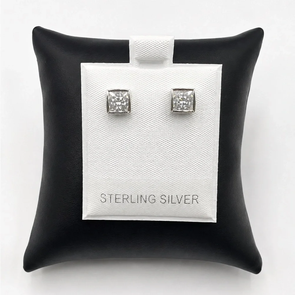 925 Sterling Silver Square 0.40CTW MOISSANITE  Stud Earrings Screw Back